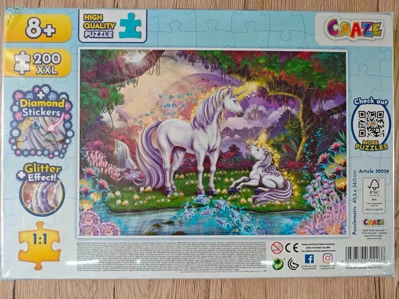 [N3UF] Puzzle enfant CRAZE 200 pièces – Mystic Lake Licorne avec diamants autocollants -2322 – photo 3